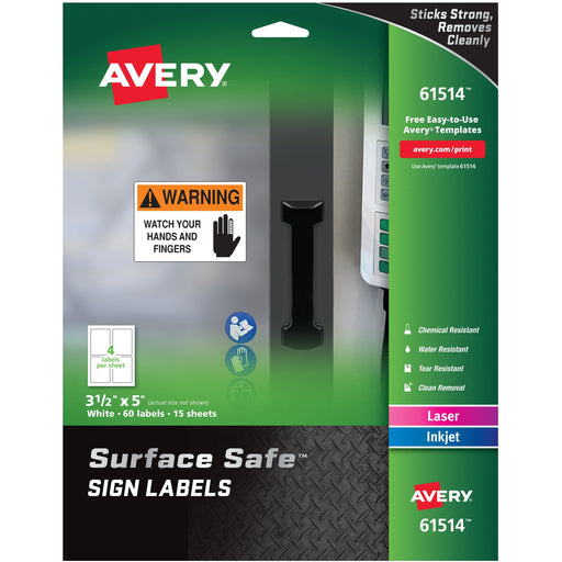 Avery® 3-1/2"x5" Removable Label Safety Signs