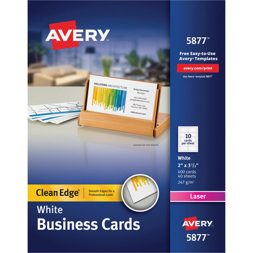 Avery® Clean Edge(R) Business Cards, Uncoated, Two-Sided Printing,400 Cards (5877)