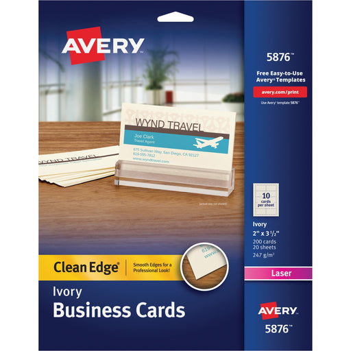 Avery® Clean Edge(R) Business Cards, Ivory, True Print(R) Two-Sided Printing, 2" x 3-1/2", 200 Cards (5876)