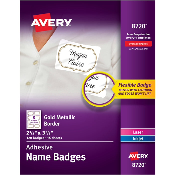 Avery® Self-Adhesive Removable Name Tag Labels with Gold Metallic Border