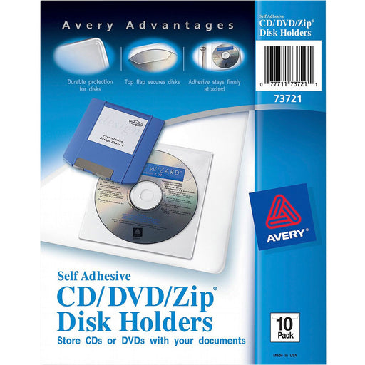 Avery® Self-Adhesive CD/DVD/Zip Pockets, 10 Pockets (73721)