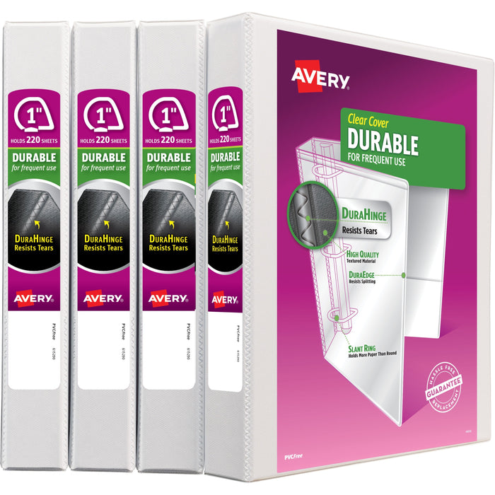 Avery® Durable View 3 Ring Binders, 1" Slant Rings, 4 White Binders