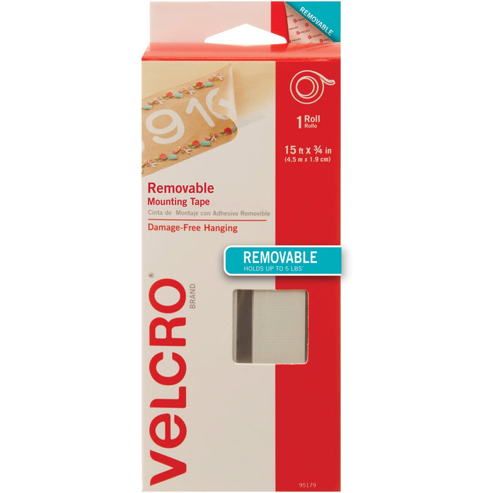 VELCRO® Brand Removable Mounting Tape, 15ft x 3/4in Roll, White