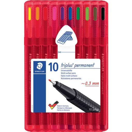 Staedtler 10 Triplus Permanent Multi-surface Pens