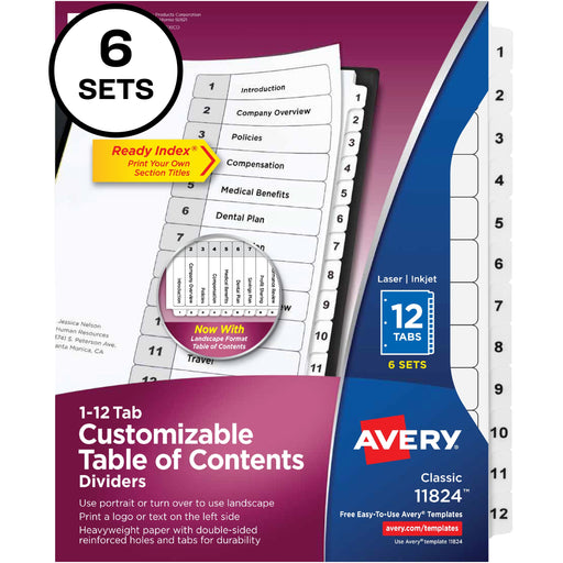 Avery® Ready Index 12-tab Custom TOC Dividers