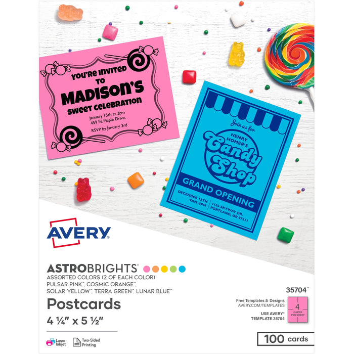 Avery® Astrobrights Laser, Inkjet Postcard - 30% Recycled