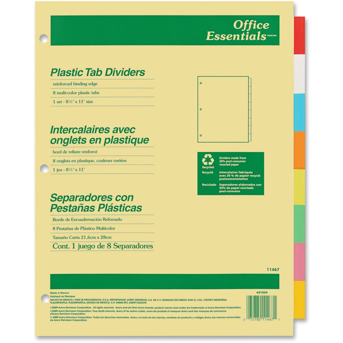 Avery® Office Essentials® Insertable Dividers, 8 Tab, Multicolor, 1 Set (11467)