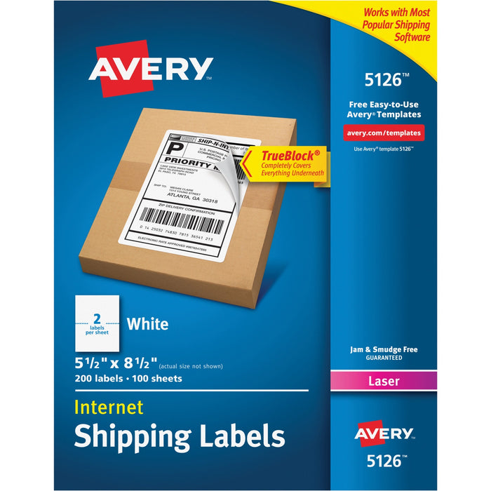 Avery® Internet Shipping Labels, TrueBlock(R) Technology, Permanent Adhesive, 5-1/2" x 8-1/2", 200 Labels (5126)