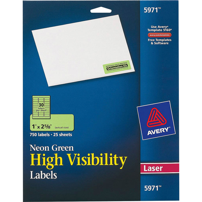 Avery® High Visibility 1 x 2 5/8 Inch Fluorescent Green Labels 750 Pack (5971)