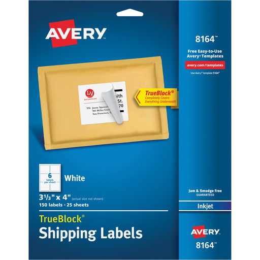 Avery® TrueBlock(R) Shipping Labels, Sure Feed(TM) Technology, Permanent Adhesive, 3-1/3" x 4", 150 Labels (8164)