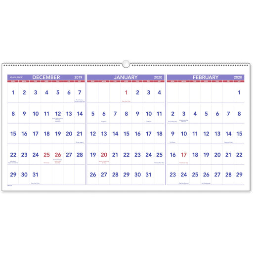 At-A-Glance 3-Month Horizontal Wall Calendar