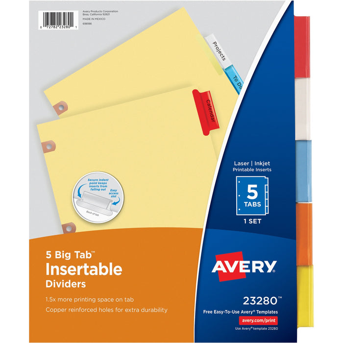 Avery® Big Tab Insertable Dividers, Buff Paper, 5 Multicolor Tabs