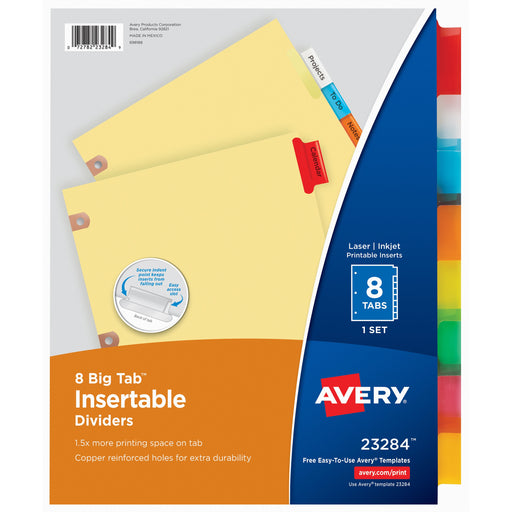 Avery® Big Tab Insertable Dividers, Buff Paper, 8 Multicolor Tabs