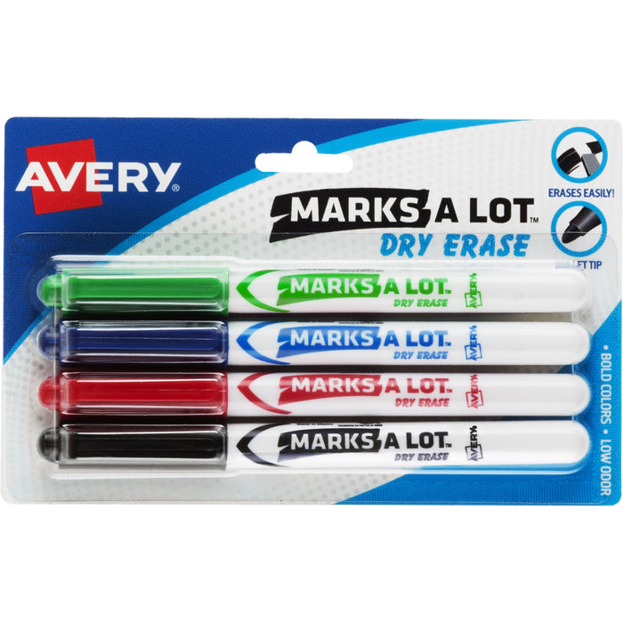 Avery® Pen-Style Dry Erase Markers, Bullet Tip, Assorted Colors, 4 Markers (24459)