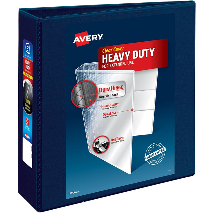 Avery® Heavy-Duty View 3 Ring Binder, 3" EZD Rings, Navy Blue