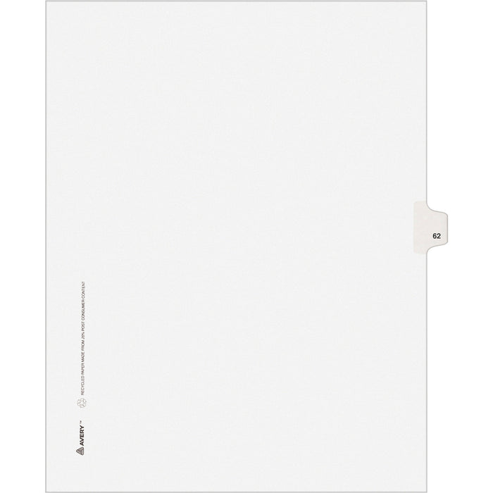 Avery® Individual Legal Dividers Allstate(R) Style, Letter Size, Side Tab #62 (82260)