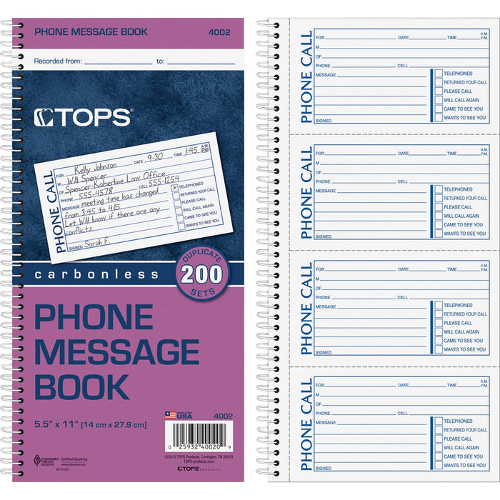 TOPS Carbonless While You Were Out Book