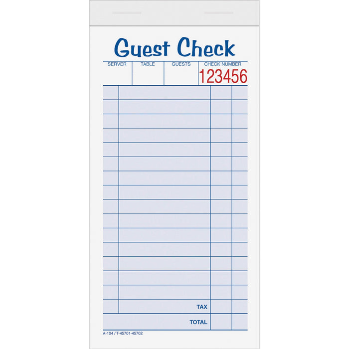 TOPS 2-part Carbonless Guest Check Books