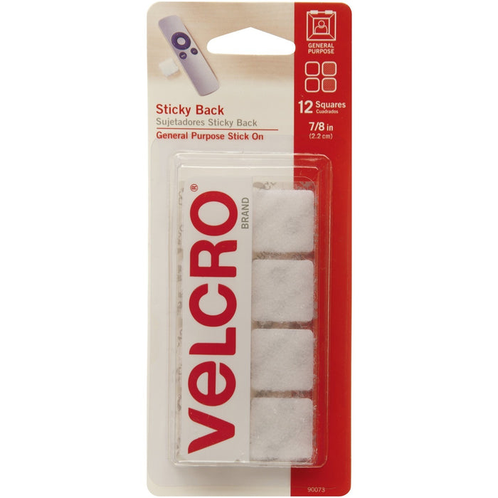 VELCRO® Brand Sticky Back Squares, 7/8in Squares, White, 12ct