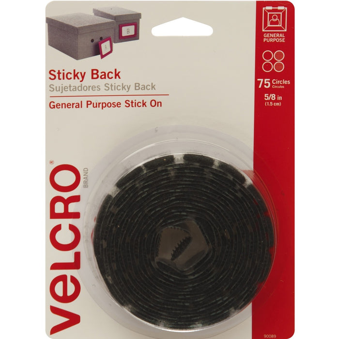 VELCRO® Brand Sticky Back Circles, 5/8in Circles, Black, 75ct