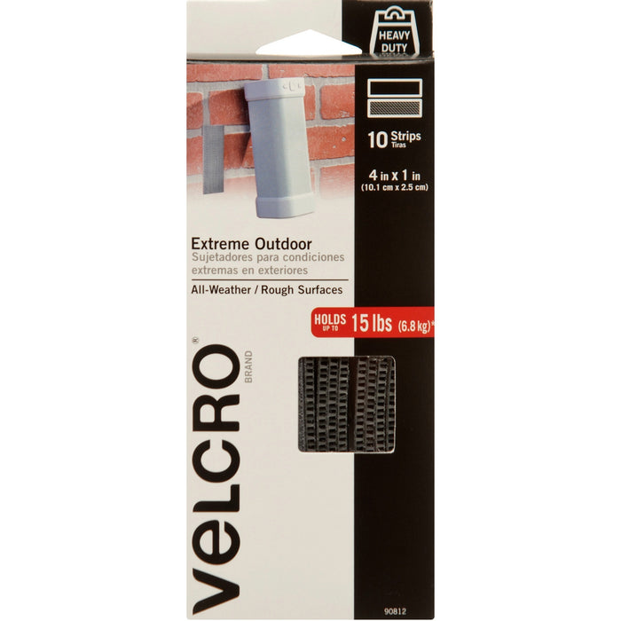 VELCRO® Brand Extreme Outdoor Fasteners, 4in x 1in Strips, Titanium, 10ct