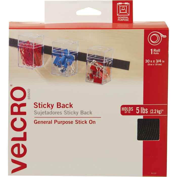 VELCRO® Brand Sticky Back Tape, 30ft x 3/4in Roll, Black
